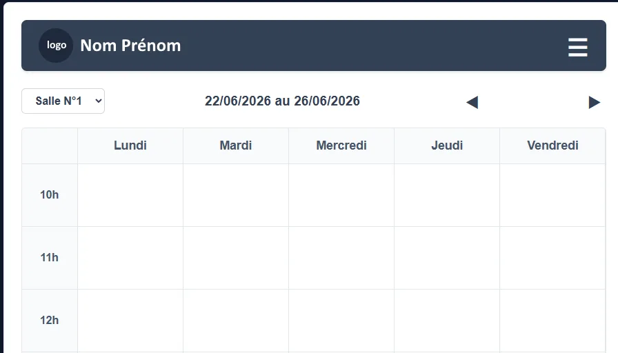 Planning hebdomadaire de réservation de salles